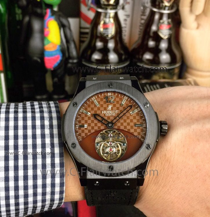 Replica Hublot Classic Fusion Tourbillon Black Steel Watch 43mm